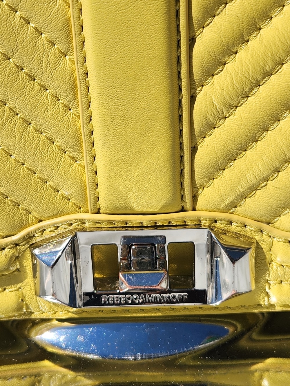 Rebecca Minkoff Yellow Quilted Shoulder Bag w Chain Strap & Free Bag Scarf/Charm - Picture 4 of 16